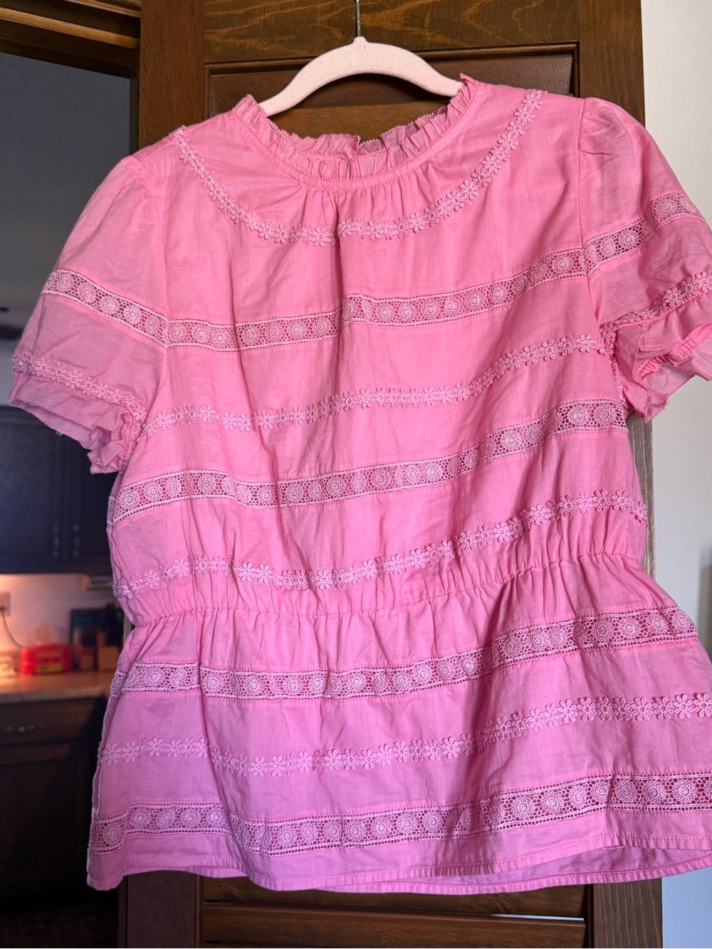 J. Crew Pink Eyelet Trim Peplum Blouse